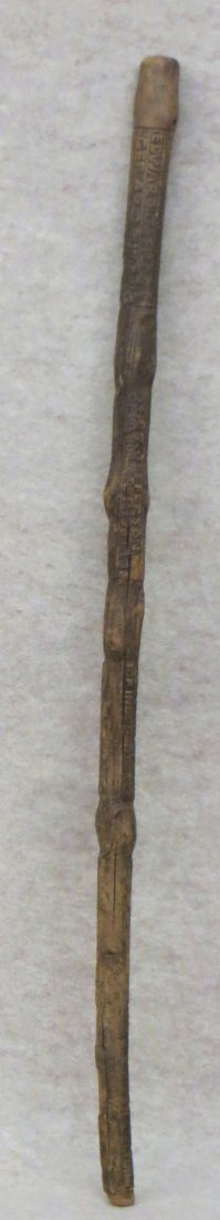 Thomas Jefferson patriotic hand carved wooden cane: Thomas Jefferson patriotic hand carved wooden cane inscribed with the following information: "Edward J. Frost - Gerard Building - Phila. Pa" - probably the carver, followed by Jefferson history: "Thom