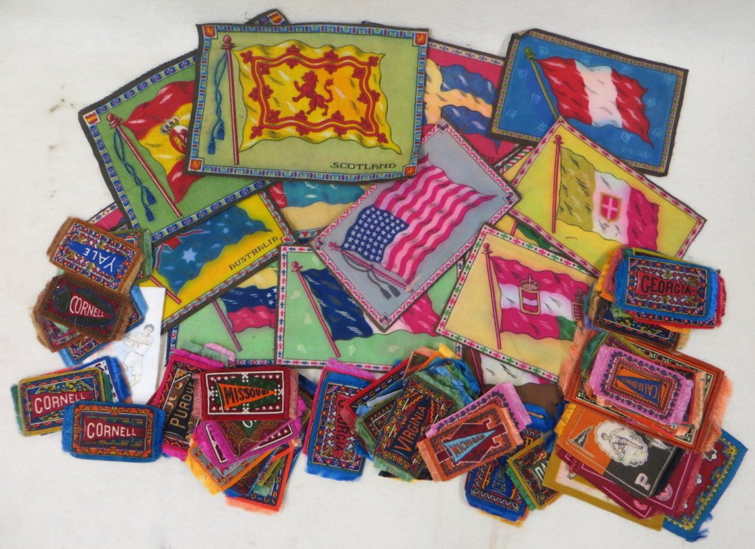 Grouping of tobacco premium felts including flags of: Grouping of tobacco premium felts including flags of various countries (17) and banners for various colleges (86). Most in very good condition.
