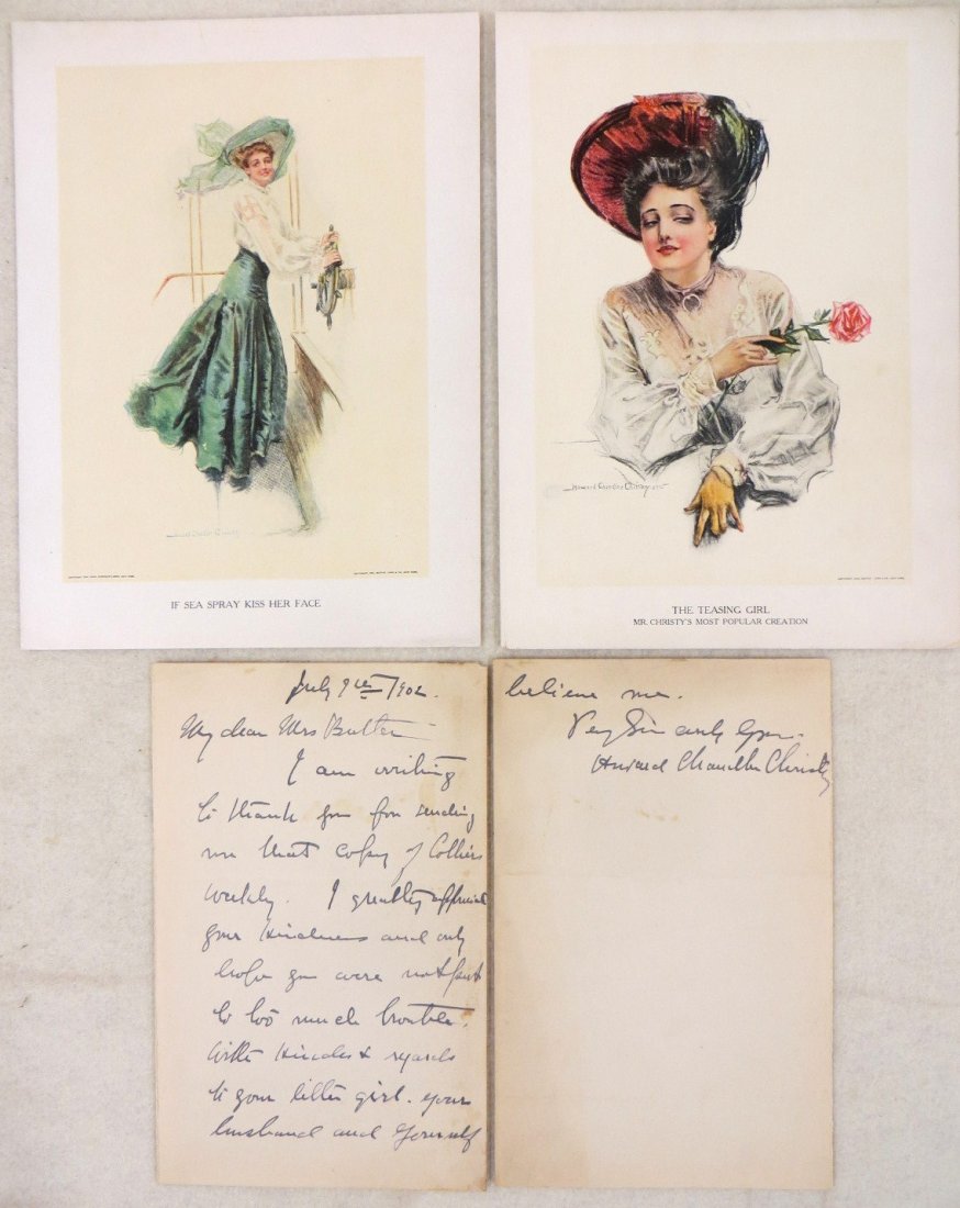 Howard Chandler Christy (American 1873 - 1952) two page: Howard Chandler Christy (American 1873 - 1952) two page handwritten and signed letter of appreciation to Mrs. Butler dated 1902 - letter in very good condition with slight discoloring of paper and dam