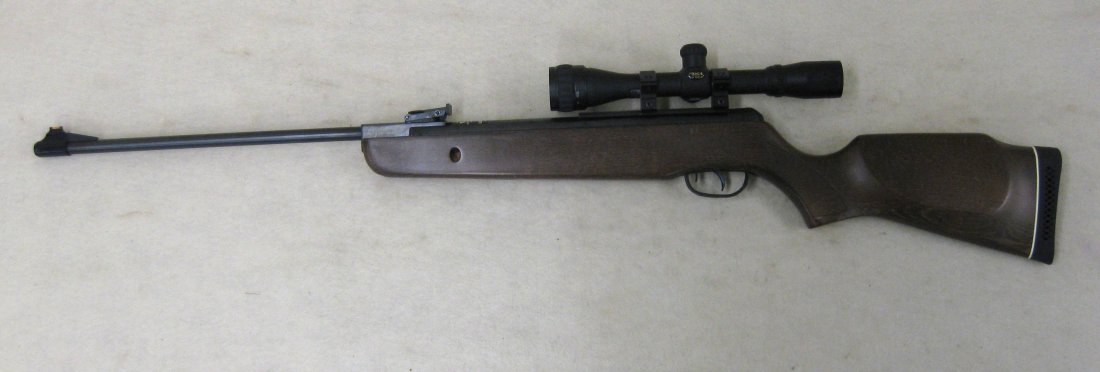 Pellet pump action air rifle signed "Hunter 440 / Cal.: Pellet pump action air rifle signed "Hunter 440 / Cal. 4.5 / GAMO / Made in Spain" - comes with a mounted "BSA Air Rifle" scope - both rifle and scope in excellent condition.