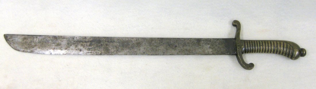 Saxon 1845 Model Fusiliers Short Sword - Cast brass: Saxon 1845 Model Fusiliers Short Sword - Cast brass hilt - cross guard with a crown mark - ricasso with scratches and pitting so marks not visible - blade with surface rust and minor pitting but in go