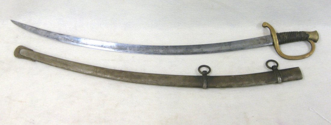 Ames Model 1840 Light Artillery Saber with double ring: Ames Model 1840 Light Artillery Saber with double ring scabbard - Marked on ricasso "Made by / Ames Mfg. Co./ Chicopee / Mass." - other side of ricasso marked D.R. 1863". Brass hand guard stamped J.C.