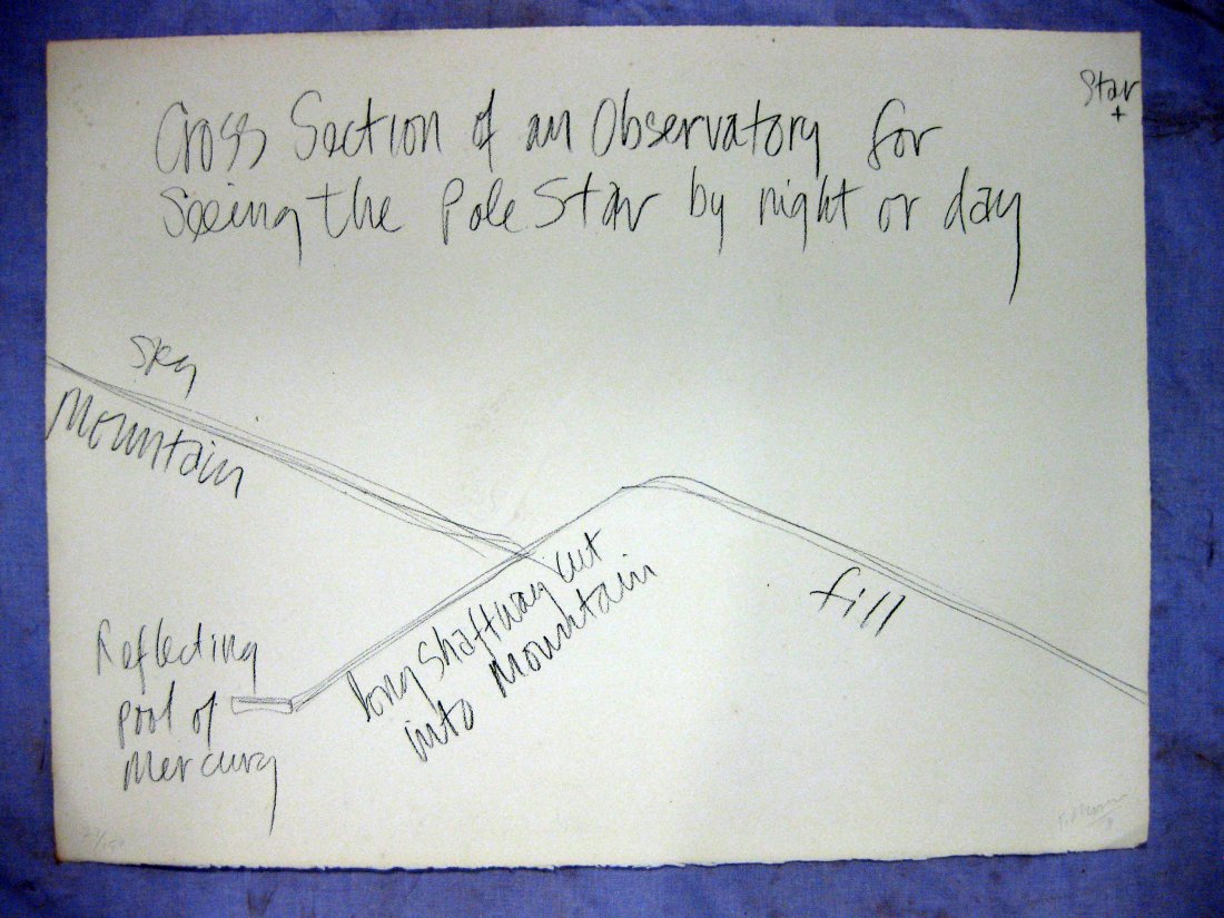 Robert Morris (NY/Kansas/Missouri - Born 1931).: Robert Morris (NY/Kansas/Missouri - Born 1931). Observatory - script lithograph - Pencil signed bottom right R. Morris - pencil signed 27/150. Signed "Arches" watermark. Stamped on reverse "Copyright