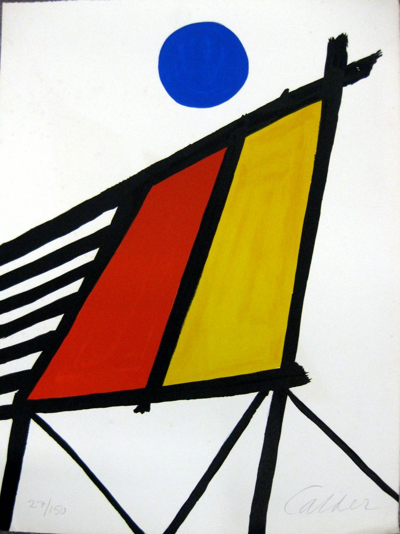 Alexander Calder (NY/France/CT 1898 - 1976) - Colorful: Alexander Calder (NY/France/CT 1898 - 1976) - Colorful lithograph - pencil signed Calder bottom right corner and pencil signed 27/150. Watermarked paper signed Arches - reverse printed "Copyright @ 19
