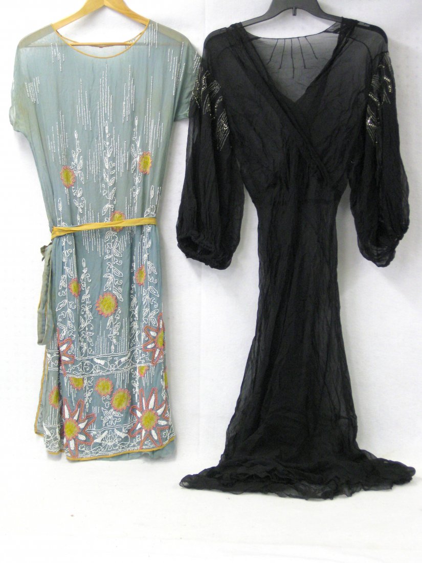 Colorful beaded flapper dress plus sheer black: Colorful beaded flapper dress plus sheer black nightgown with crystal beadwork on sleeves. Both good condition.