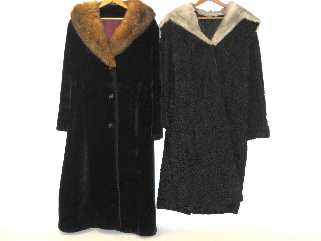 Two lady's fur coats.: Two vintage lady's fur coats including one in Persian lamb with mink collar, the other faux fur labeled "Borgazia styled by Russel Taylor". Both in very good condition.