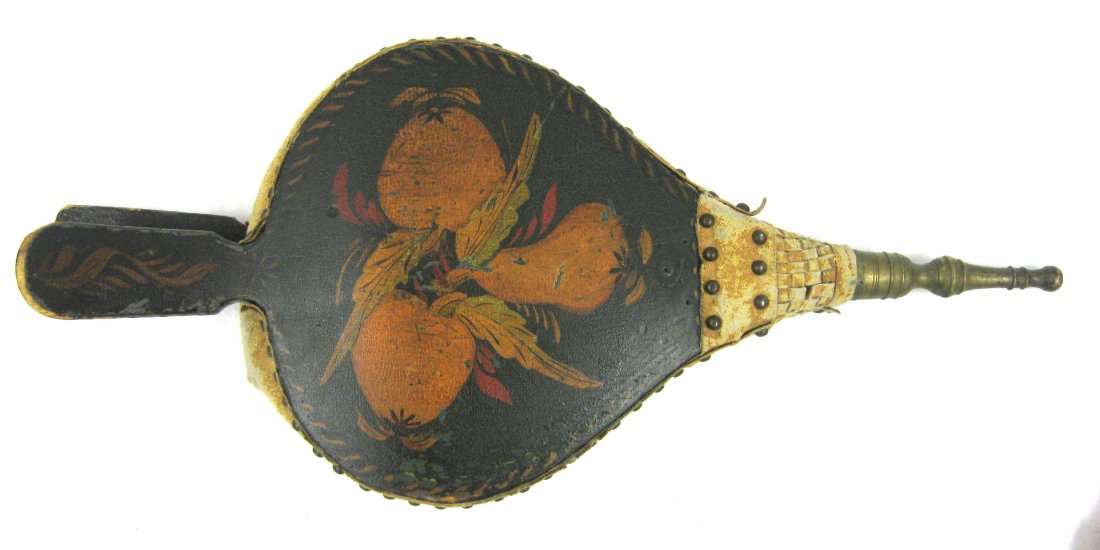 Early bellows with hand painted fruit decorations on: Early bellows with hand painted fruit decorations on top panel - early 19th century in good condition.