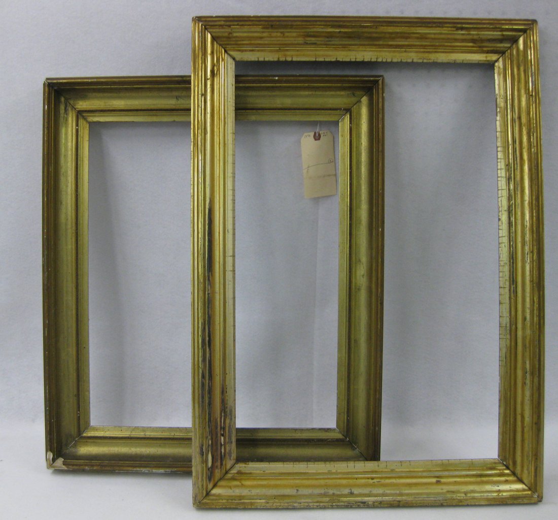 Six period lemon gold frames various sizes. Most with: Six period lemon gold frames various sizes. Most with minor losses. Outside frame size range 20" x 29" to 34" x 32"