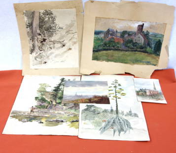 Walter Beck (Millbrook NY, 1864-1954). Grouping of 6: Walter Beck (Millbrook NY, 1864-1954). Grouping of 6 W/C's in traditional styles including landscapes, buildings, etc. Some signed W.B and dated from late 19th to early 20th century - these are his ea