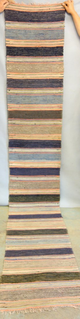 Rag rug runner - 12' 1" x 2" - Excellent condition.: Rag rug runner - 12' 1" x 2" - Excellent condition. Probably early 20th century.