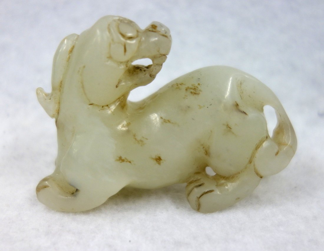 Early light green oriental jade foo-dog - 19th century (1 of 3)