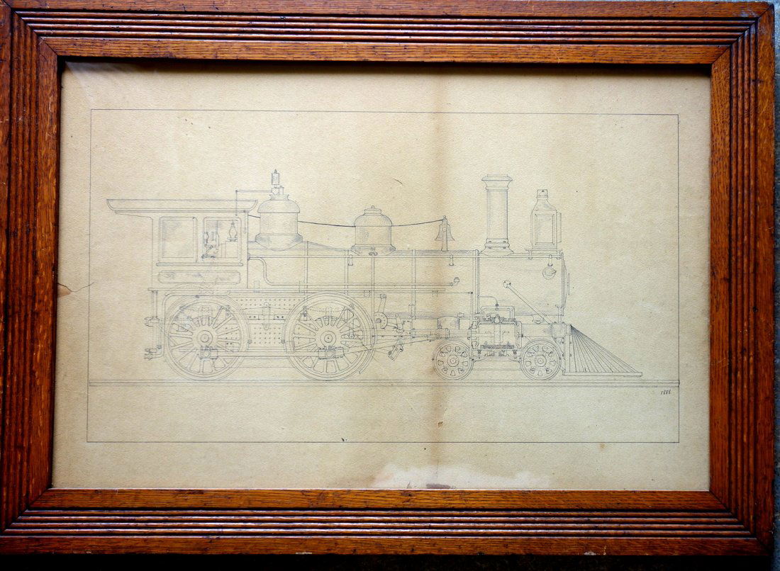 Rare engineering graphite drawing of steam engine dated (1 of 4)