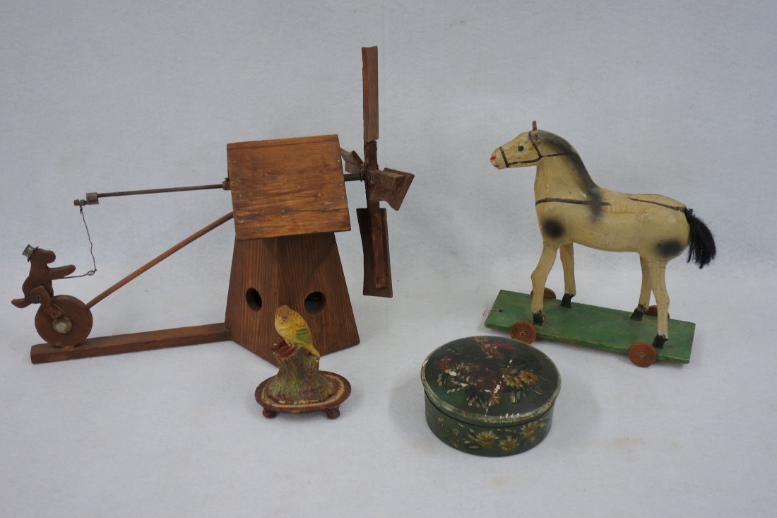 Grouping of country items including dog on wheel (1 of 6)
