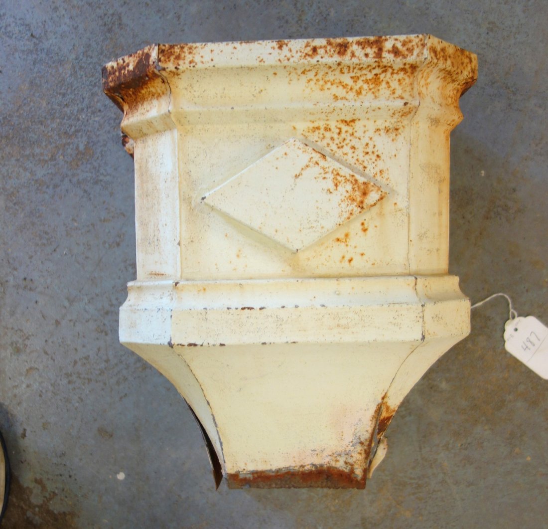 Galvanized metal gutter box in old white paint - some: Galvanized metal gutter box in old white paint - some rust and separation at seams - 15"L.