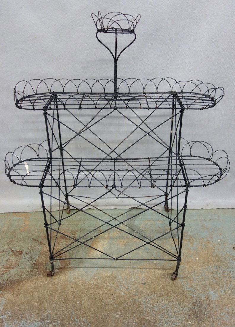 Victorian 3 tier wire planter in old black paint - 43"H (1 of 2)