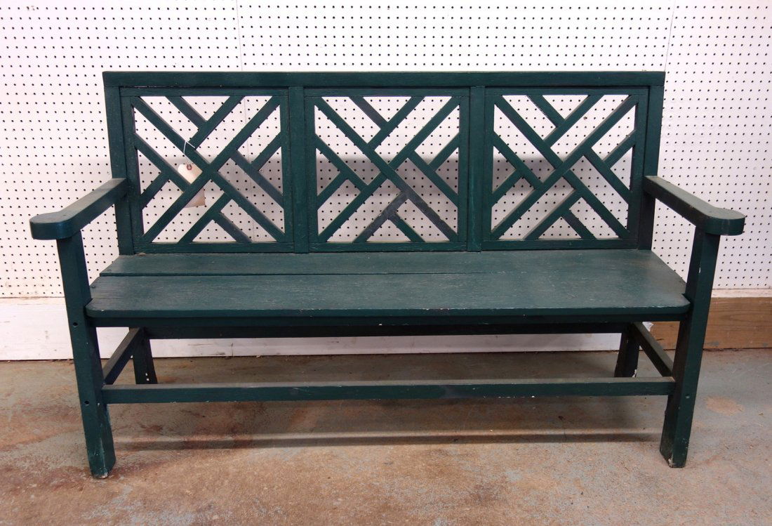 Wooden garden bench in old green paint - 57"L - good (1 of 3)