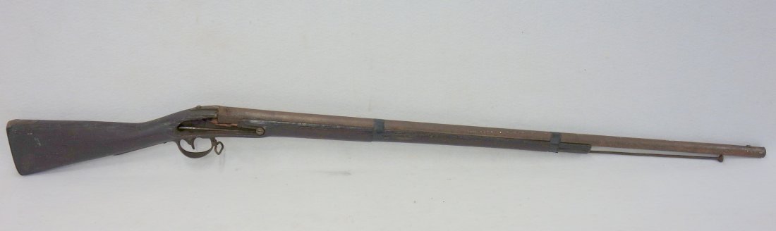 Early musket missing parts, " I P " carved in the: Early musket missing parts, " I P " carved in the stock, 57 1/2" L. As is condition.