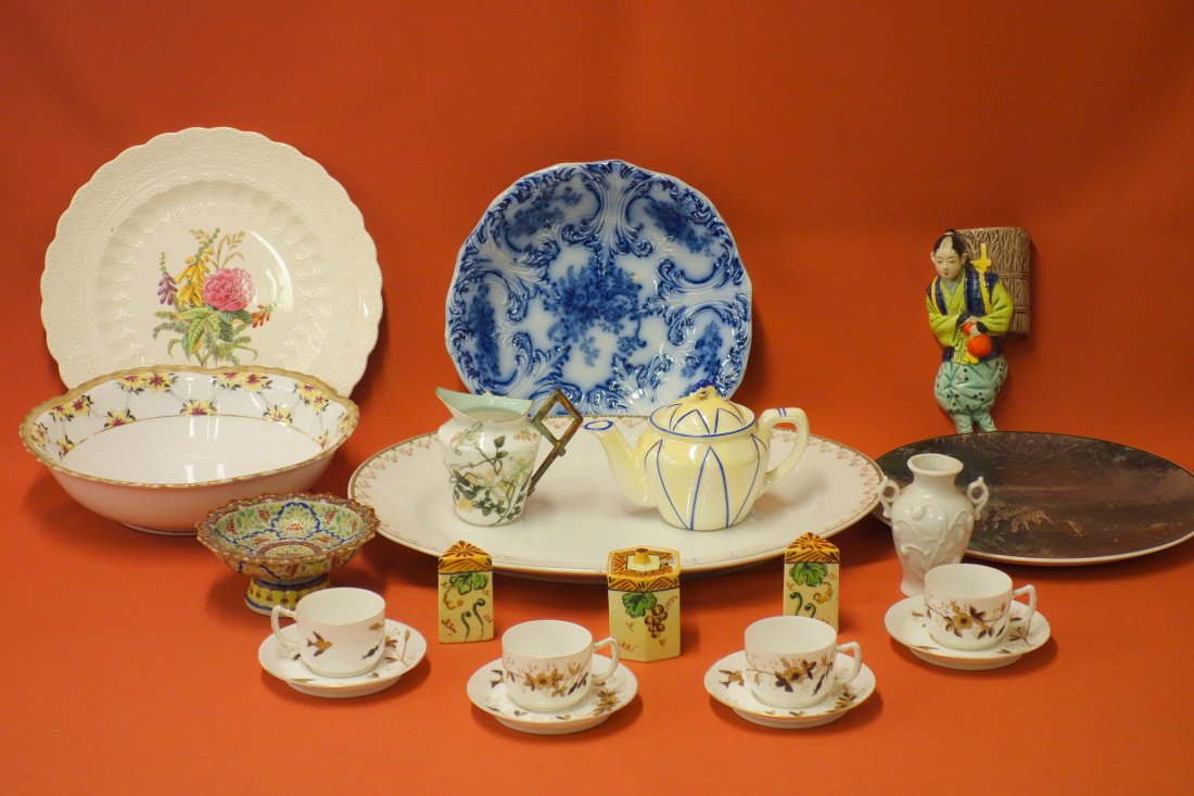 Seventeen piece lot of porcelain & china including: Seventeen piece lot of porcelain & china including Nippon, Flow Blue, Royal Dolton, Limoges, etc. All in very good condition. The platter measures 12 1/2" x 15 1/2".