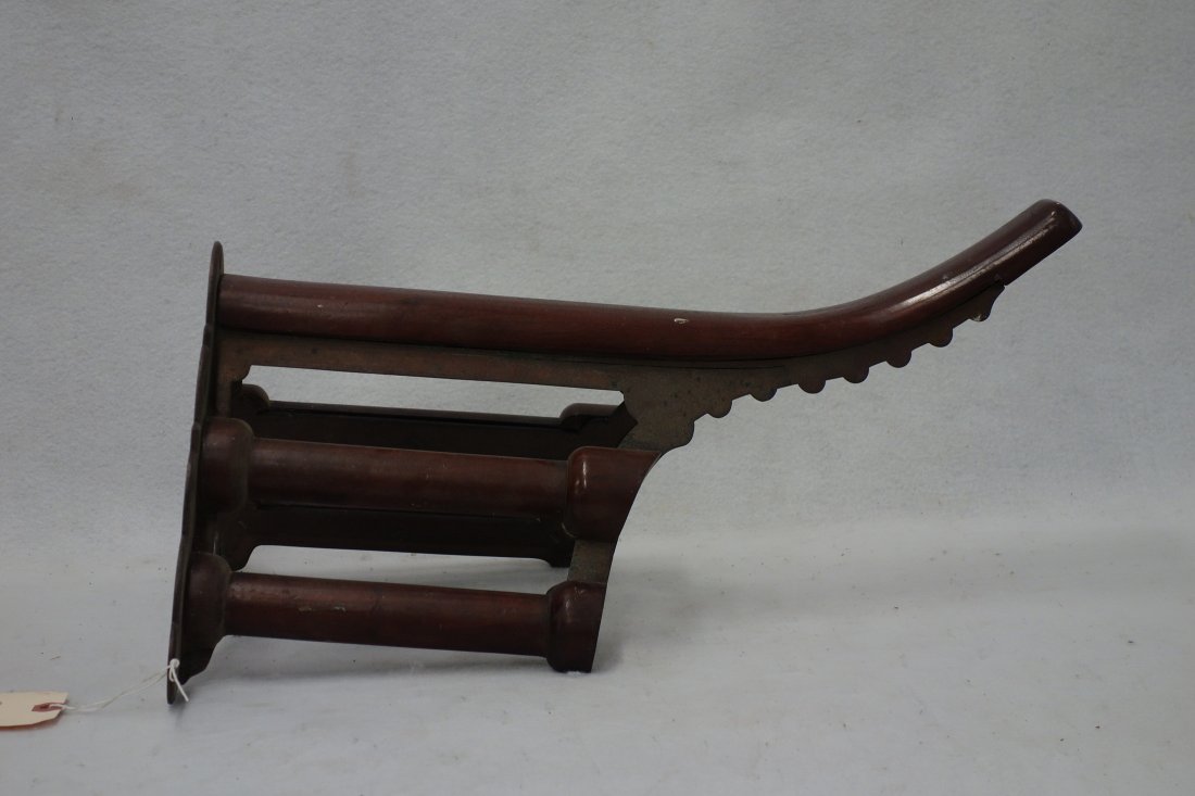 Brass and mahogany wall mounted saddle rack 19 1/2"L.: Brass and mahogany wall mounted saddle rack 19 1/2"L. Late 19th to early 20th century, very good original condition.
