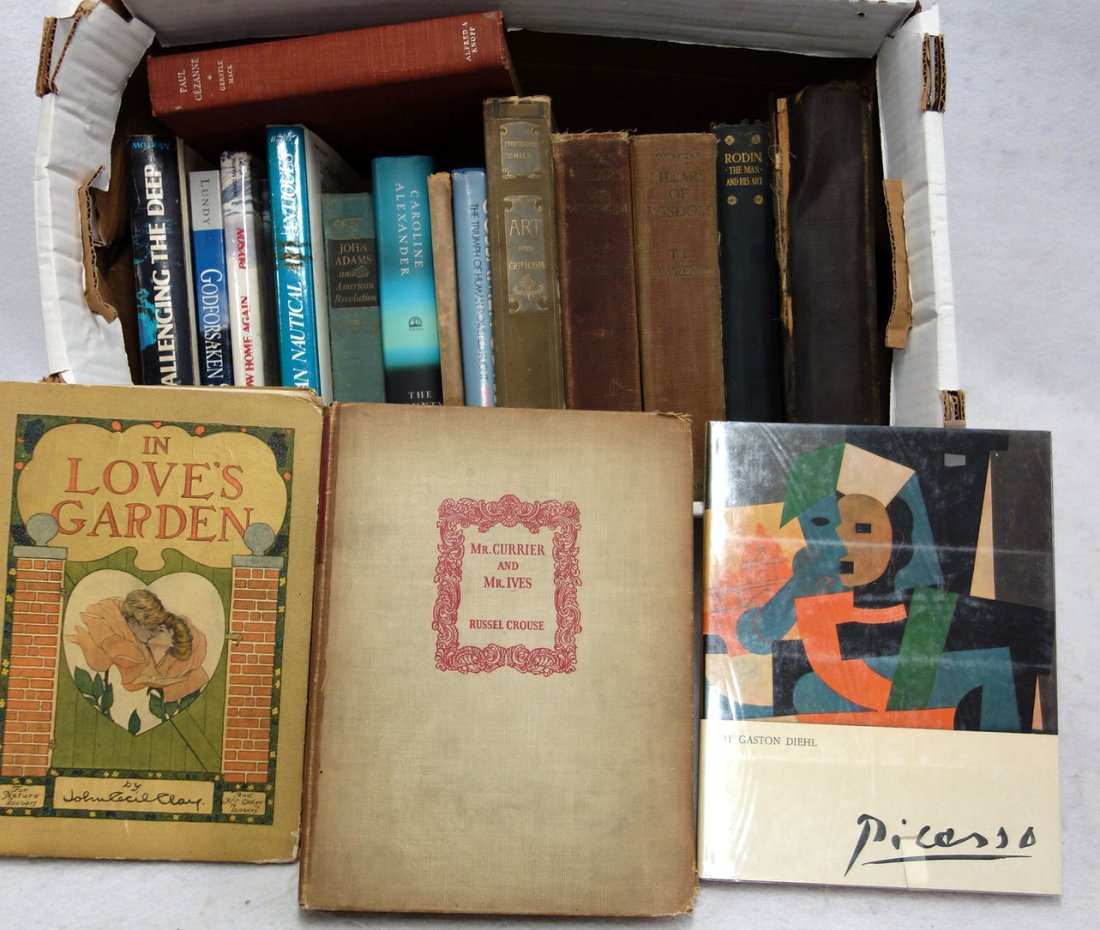 Collection of miscellaneous books including novels, art: Collection of miscellaneous books including novels, art books, history, etc. including "Paul Cezanne" dated 1935 signed by author, "Rodin"1918, "Lenore" by Edgar Allen Poe" 1885, "Farewell to Arms" 19