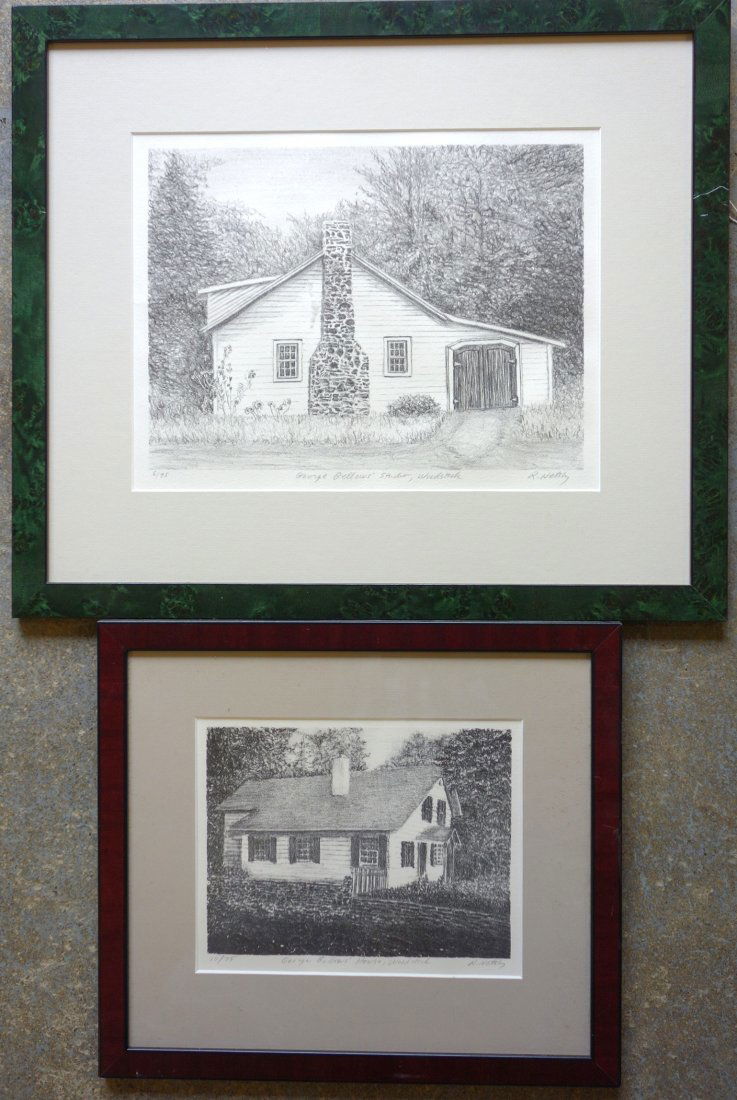 Two R. Netsky lithographs (Richard Netsky, Woodstock NY: Two R. Netsky lithographs (Richard Netsky, Woodstock NY 20th century): 1) Entitled "George Bellows Studio, Woodstock" 6/75 - 12.25" x 9.5"; and 2) Entitled "George Bellows house, Woodstock" 10/75 - 8.