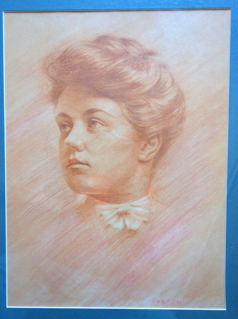 Red pastel on paper - portrait of a beautiful young: Red pastel on paper - portrait of a beautiful young lady signed Paxton (William McGregor Paxton 1869 - 1941). Excellent condition. Circa 1930. 10.75" x 14.25".