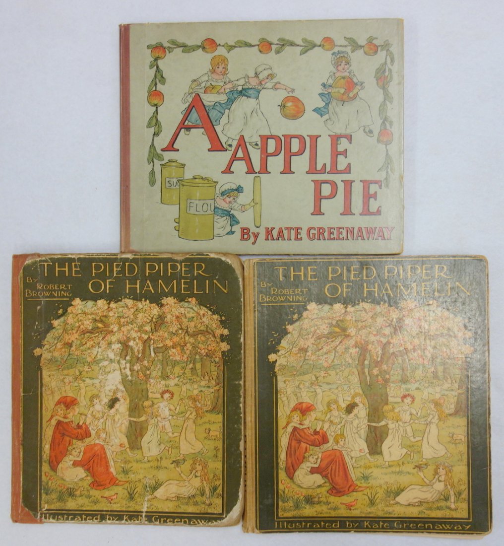 Three Kate Greenaway books: "Three Kate Greenaway books including A Apple Pie - published by G. Routledge & Sons - no date but circa 1900 - Adriance Memorial Library label applied to back inside cover as well as library stamp fr
