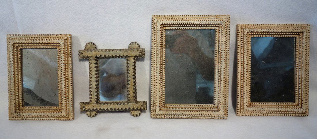 Four small tramp art frames in old white paint - late (1 of 5)