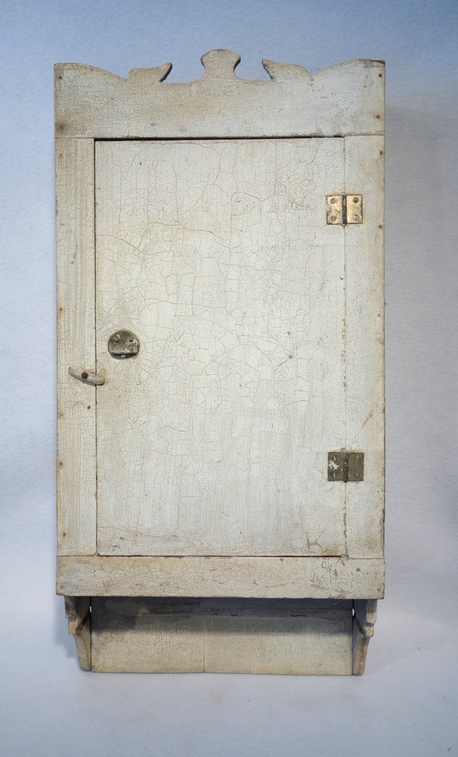 Primitive single door wall cabinet in old white paint - (1 of 4)
