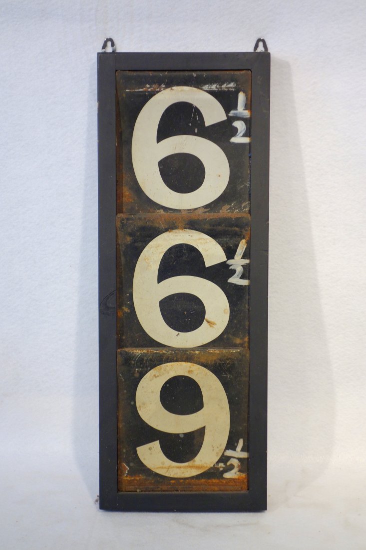 Three sheet metal gas price signs mounted within a (1 of 2)