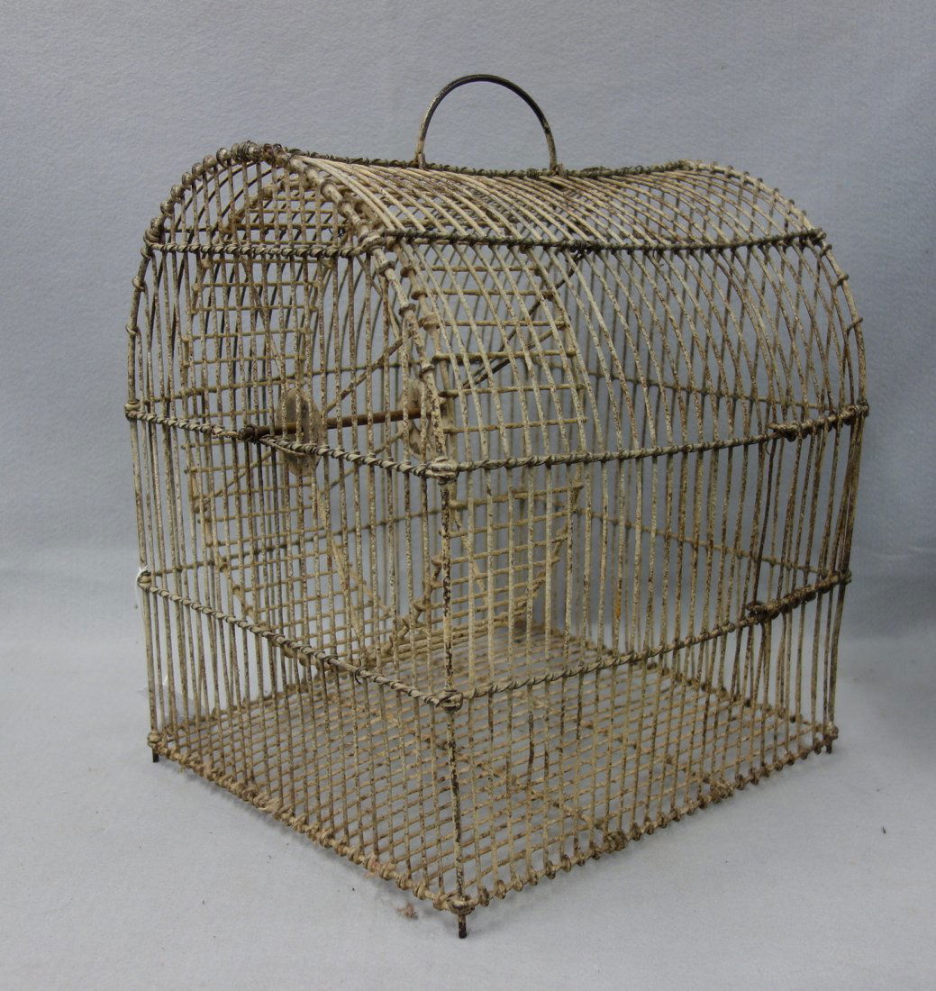 Vintage hand made wire squirrel cage in old white paint (1 of 4)