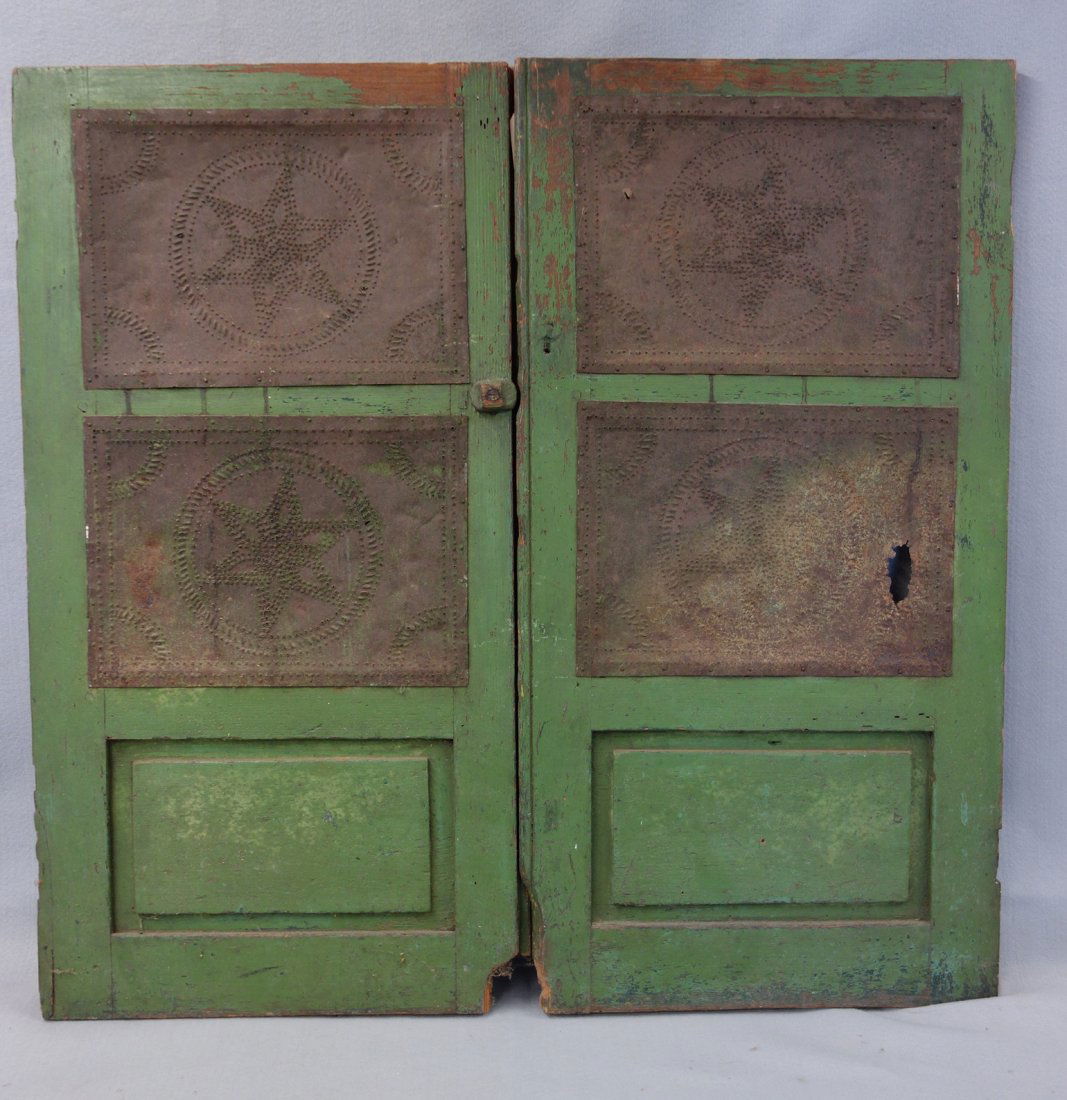 Pair of doors to a pierced tin pie safe - each door in (1 of 7)