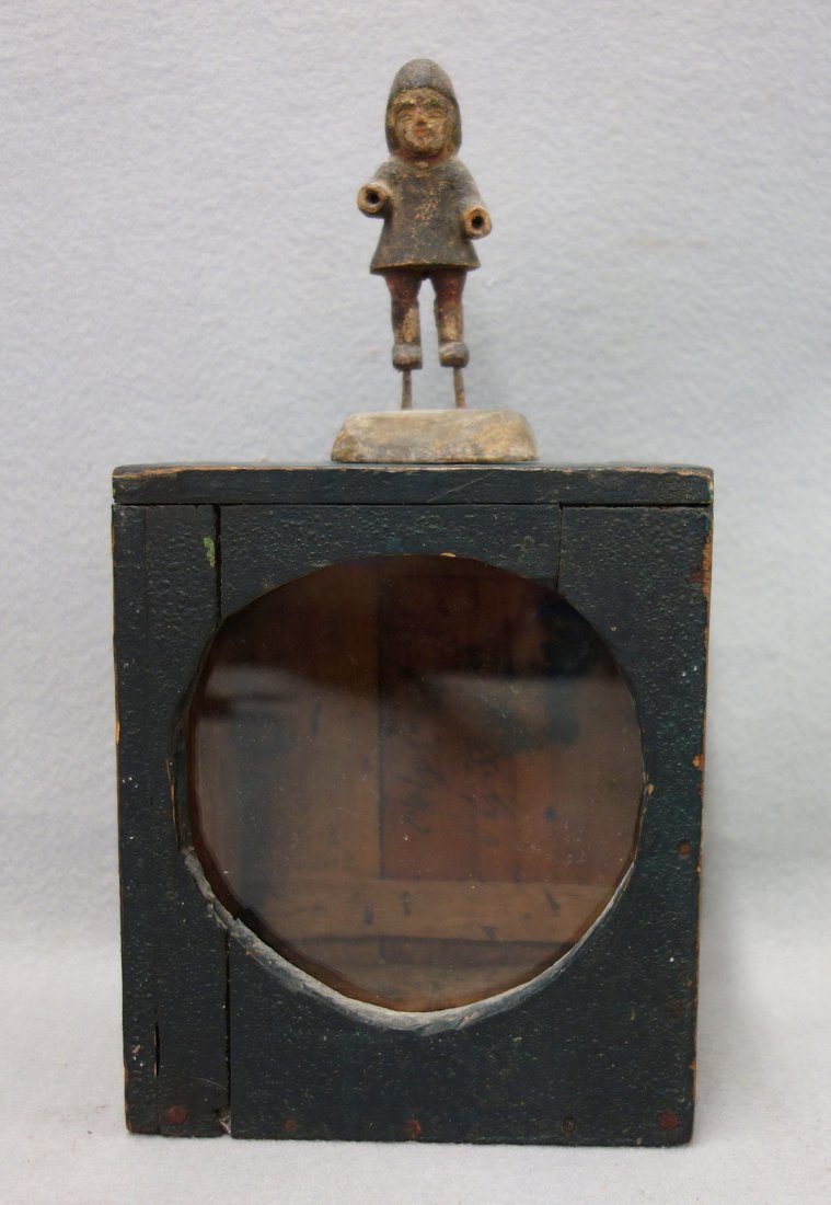 Early miniature folkart wood carving of a fisherman in (1 of 6)