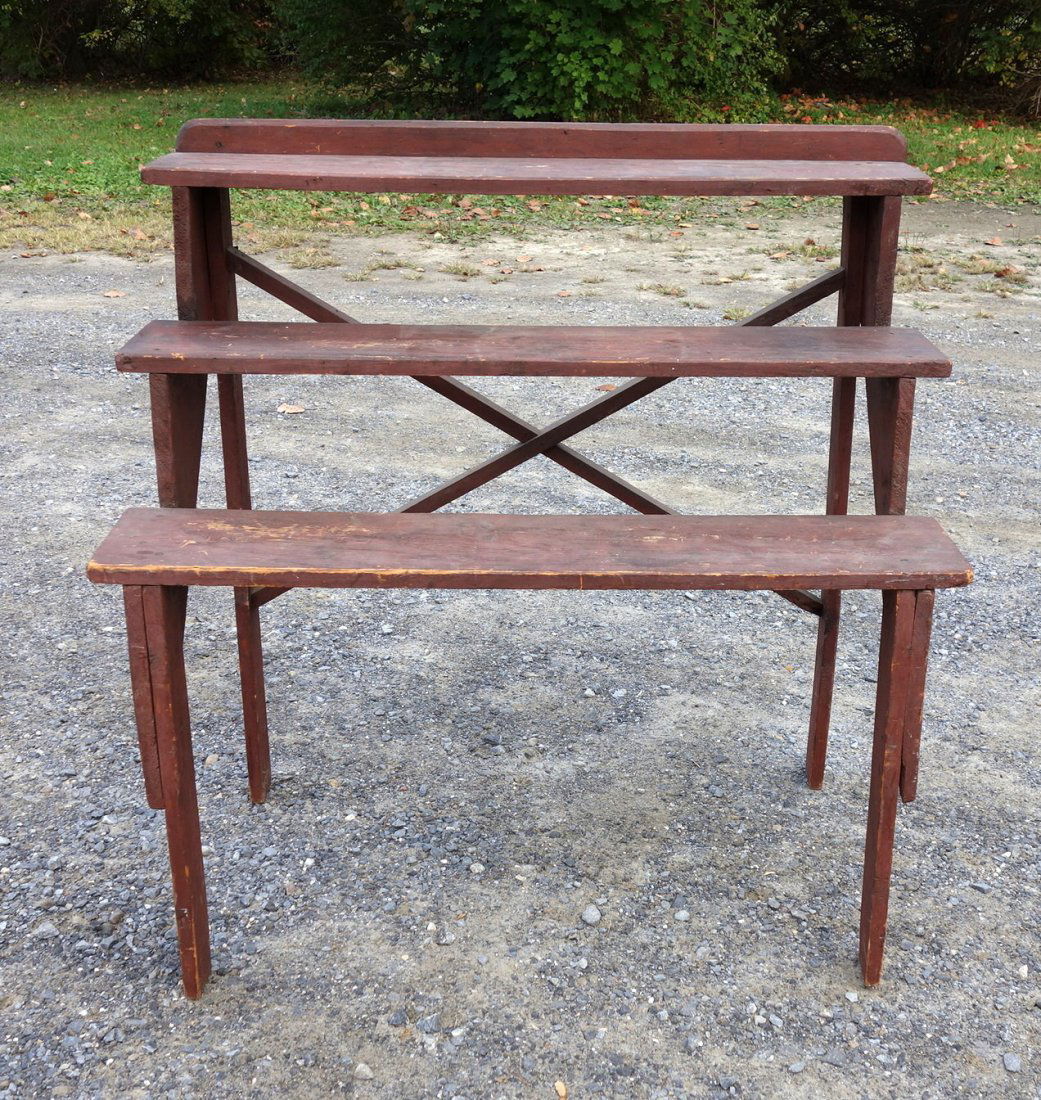 Three tier wooden plant stand in original red stain - (1 of 4)