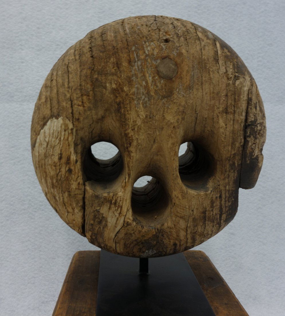 Large early hand carved wooden deadeye, appears to be (1 of 3)
