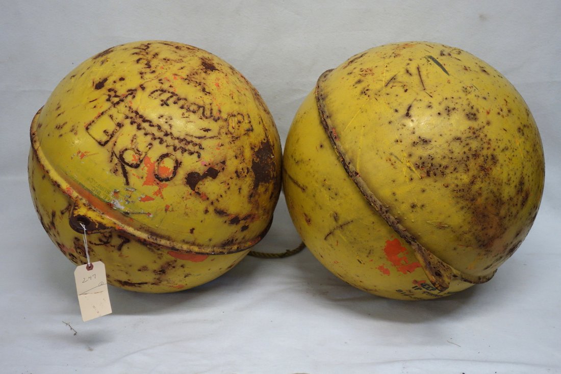 Pair of old cast iron ocean buoys signed ORE / Falmouth (1 of 5)