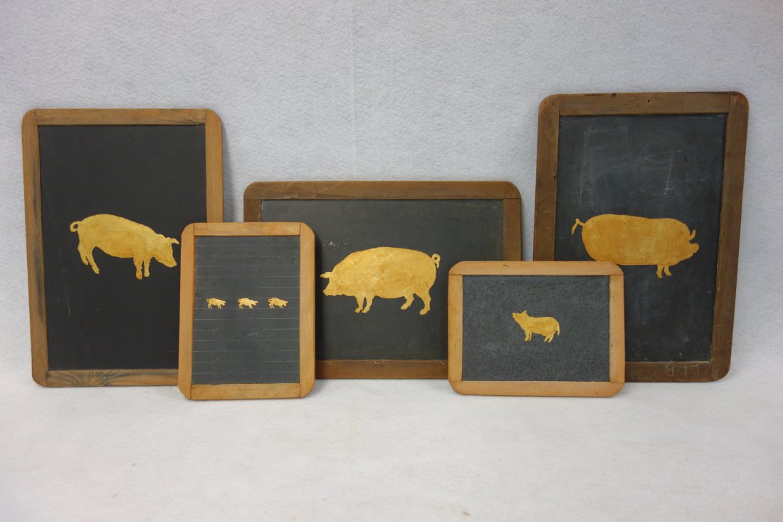 Grouping of 5 vintage child's slate boards, 19th to (1 of 5)
