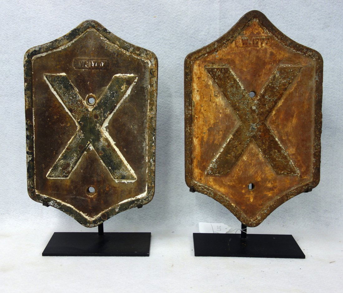 Pair of matching cast iron railroad crossing signs (1 of 5)