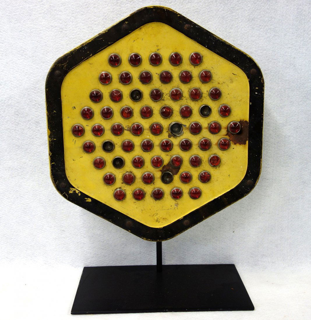 Large railroad reflector sign in original yellow and (1 of 5)