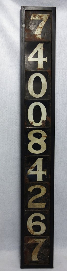 Grouping of 9 old tin numbers in original white and (1 of 5)