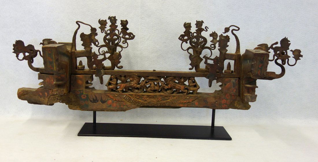 Outstanding hand carved Italian wagon fragment with (1 of 10)