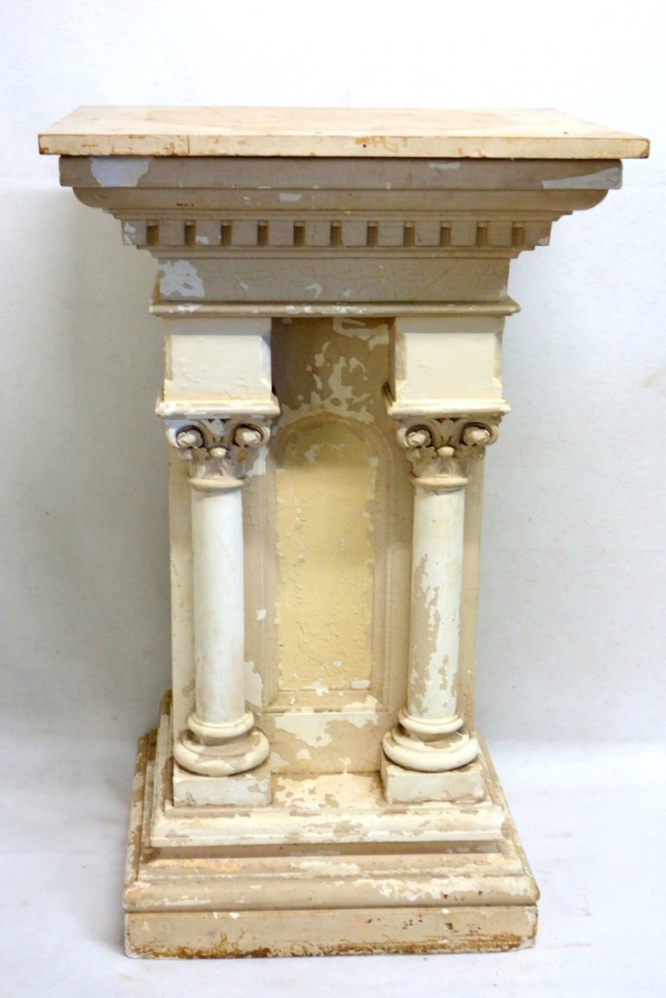 Large ornate plaster pedestal having dental molding (1 of 8)