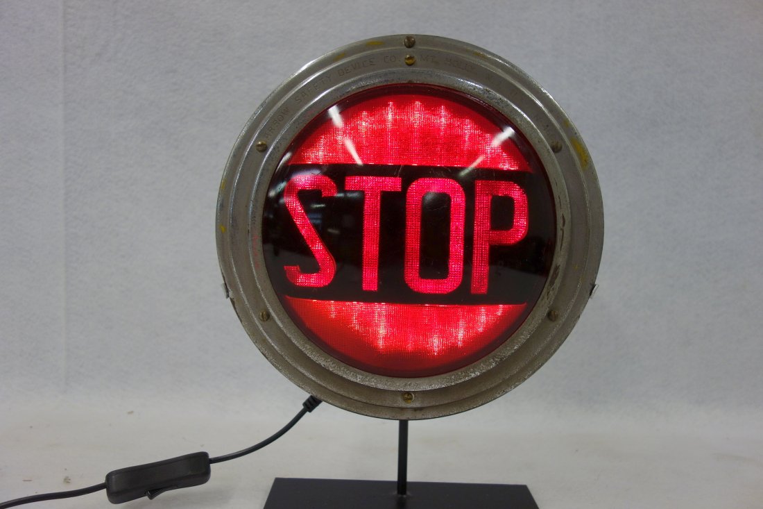 Vintage red bus/truck "STOP" light, signed Arrow Safety (1 of 4)