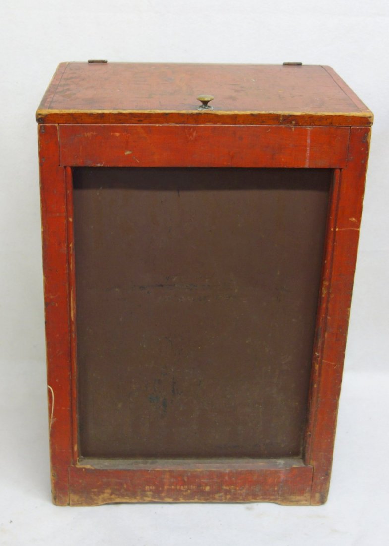 Old coffee bin in original red paint with wooden lift (1 of 5)