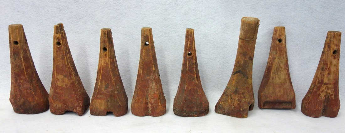 Eight primitive hand carved wooden sheep stamping tools (1 of 7)