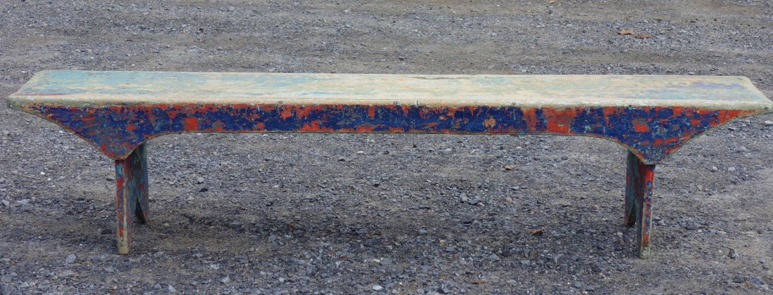 Early bench with bootjack ends in old blue over old (1 of 4)