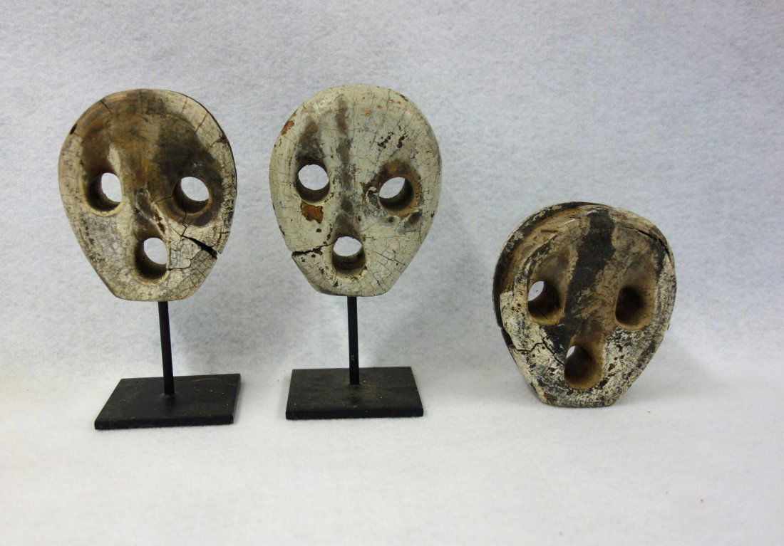 Three early nautical dead eye's in old white paint - (1 of 5)