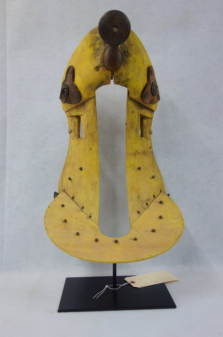 Old hand made wooden saddle frame in mustard paint (1 of 4)