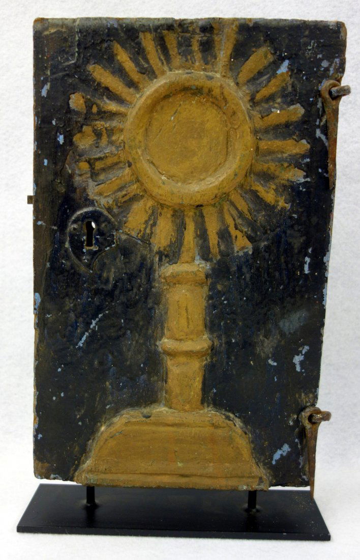 Early hand carved reliquary door with sacred monstrance (1 of 3)