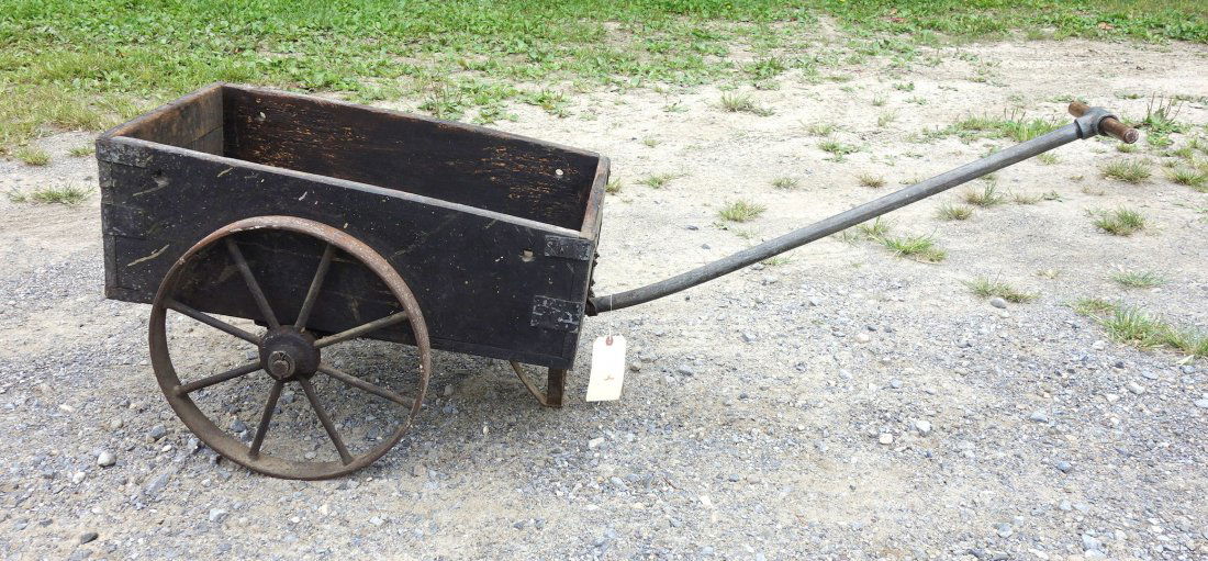 Early hand made wooden garden/utility cart in old black (1 of 5)